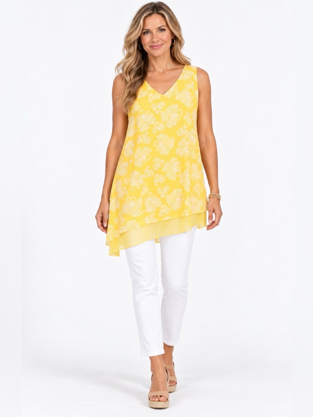 Zac & Rachel Yellow Floral V-Neck Sleeveless Tunic